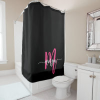Hot Pink Black Modern Script Name Girl Monogram