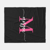 Hot Pink Black Modern Script Name Girl Monogram Fleecedecke (Vorderseite (Horizontal))
