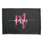 Hot Pink Black Modern Script Name Girl Monogram Kissenbezug (Vorderseite)