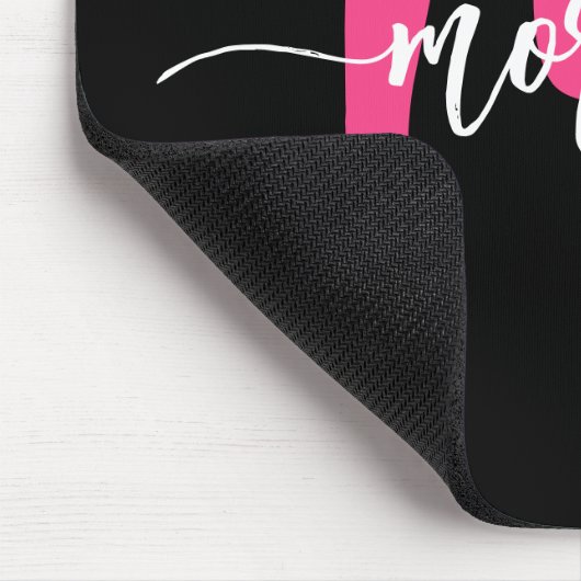 Hot Pink Black Modern Script Name Girl Monogram Mousepad (Ecke)