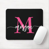 Hot Pink Black Modern Script Name Girl Monogram Mousepad (Mit Mouse)