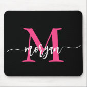 Hot Pink Black Modern Script Name Girl Monogram Mousepad (Vorne)
