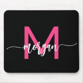 Hot Pink Black Modern Script Name Girl Monogram Mousepad (Vorne)