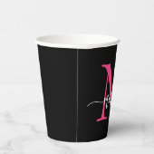 Hot Pink Black Modern Script Name Girl Monogram Pappbecher (Rechts)