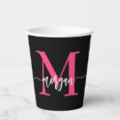 Hot Pink Black Modern Script Name Girl Monogram Pappbecher (Vorderseite)