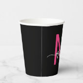 Hot Pink Black Modern Script Name Girl Monogram Pappbecher (Rechts)