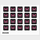 Hot Pink Black Modern Script Name Girl Monogram Quadratischer Aufkleber