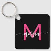 Hot Pink Black Modern Script Name Girl Monogram Schlüsselanhänger (Vorderseite)