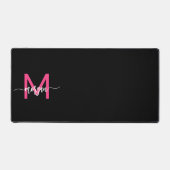 Hot Pink Black Modern Script Name Girl Monogram Schreibtischunterlage (Vorderseite)