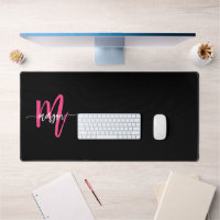 Hot Pink Black Modern Script Name Girl Monogram