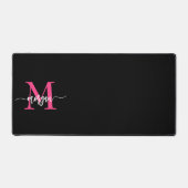 Hot Pink Black Modern Script Name Girl Monogram Schreibtischunterlage (Vorderseite)
