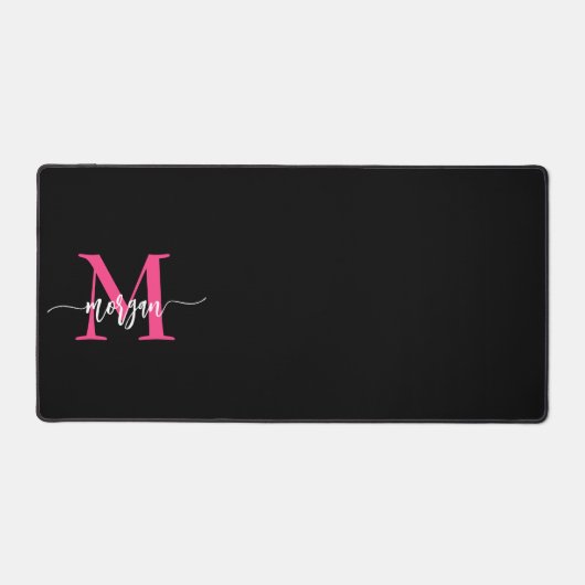 Hot Pink Black Modern Script Name Girl Monogram Schreibtischunterlage (Vorderseite)