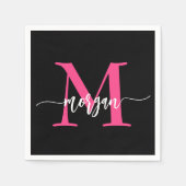 Hot Pink Black Modern Script Name Girl Monogram Serviette (Vorderseite)