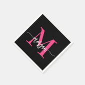 Hot Pink Black Modern Script Name Girl Monogram Serviette (Ecke)