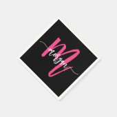 Hot Pink Black Modern Script Name Girl Monogram Serviette (Ecke)
