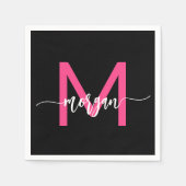 Hot Pink Black Modern Script Name Girl Monogram Serviette (Vorderseite)