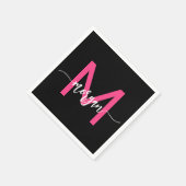 Hot Pink Black Modern Script Name Girl Monogram Serviette (Ecke)