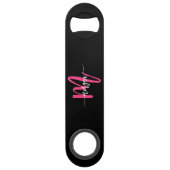Hot Pink Black Modern Script Name Girl Monogram Speed Flaschenöffner (Vorderseite)