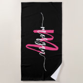 Hot Pink Black Modern Script Name Girl Monogram Strandtuch (Vorderseite)