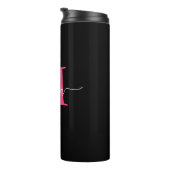 Hot Pink Black Modern Script Name Girl Monogram Thermosbecher (Nach rechts gedreht)
