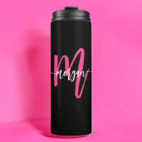 Hot Pink Black Modern Script Name Girl Monogram