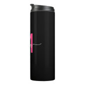 Hot Pink Black Modern Script Name Girl Monogram Thermosbecher (Nach rechts gedreht)