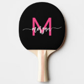 Hot Pink Black Modern Script Name Girl Monogram Tischtennis Schläger (Rückseite)