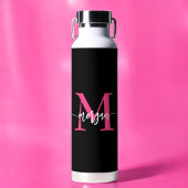 Hot Pink Black Modern Script Name Girl Monogram Trinkflasche