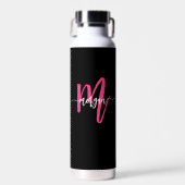 Hot Pink Black Modern Script Name Girl Monogram Trinkflasche (Vorne)