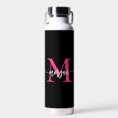 Hot Pink Black Modern Script Name Girl Monogram Trinkflasche (Vorne)