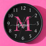 Hot Pink Black Modern Script Name Girl Monogram Uhr<br><div class="desc">Machen Sie mit unserer Hot Pink Modern Script Girly Monogram Name Large Clock eine mutige Aussage in Ihrem Raum! Mit einem lebhaften, heißen rosa Design und personalisiert mit Ihrem Namen in einem eleganten, modernen Drehbuch fügt diese Uhr jedem Zimmer eine stilvolle und persönliche Touch hinzu. Ideal für Schlafzimmer, Büroräume oder...</div>