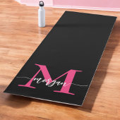 Hot Pink Black Modern Script Name Girl Monogram Yogamatte