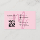 Hot Pink Black Modern Script QR Code Monogram Name Visitenkarte (Rückseite)