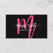 Hot Pink Black Modern Script QR Code Monogram Name Visitenkarte (Vorderseite)