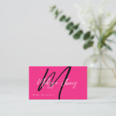 Hot Pink & Black Monogram Elegant Minimalistisch Visitenkarte (Stehend Vorderseite)