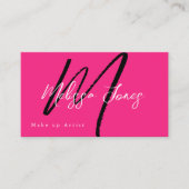 Hot Pink & Black Monogram Elegant Minimalistisch Visitenkarte (Vorderseite)