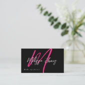 Hot Pink & Black Monogram Elegant Minimalistisch Visitenkarte (Stehend Vorderseite)