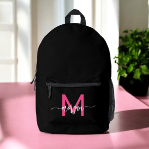 Hot Pink Black Monogram Girl's Back to School Bedruckter Rucksack