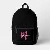 Hot Pink Black Monogram Girl's Back to School Bedruckter Rucksack (Vorderseite)