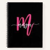 Hot Pink Black Monogram Girl's Back to School Notizblock (Vorderseite)
