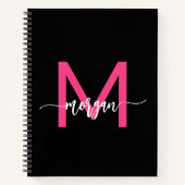 Hot Pink Black Monogram Girl's Back to School Notizblock (Vorderseite)