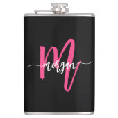 Hot Pink Black Monogram Girl's Junggeselinnen-Absc Flachmann (Vorderseite)