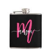 Hot Pink Black Monogram Girl's Junggeselinnen-Absc Flachmann (Vorderseite)