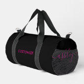 Hot Pink Black Monogram Girl's Script Name Duffle Bag (Rechte Ecke)
