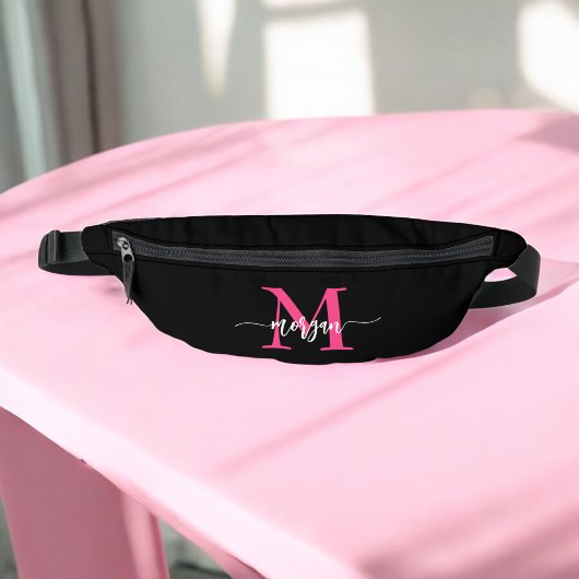 Hot Pink Black Monogram Name Girl's Script Bauchtasche