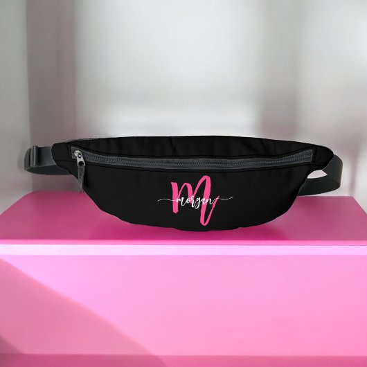 Hot Pink Black Monogram Name Girl's Script Bauchtasche