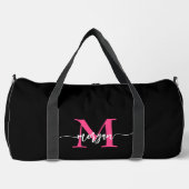 Hot Pink Black Monogram Name Girl's Script Sports Duffle Bag (Vorderseite)