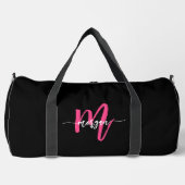 Hot Pink Black Monogram Name Girl's Script Sports Duffle Bag (Vorderseite)