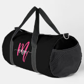 Hot Pink Black Monogram Name Girl's Script Sports Duffle Bag (Rechte Ecke)