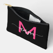 Hot Pink Black Monogram Name Girl's Script Zubehörtasche (Offen)